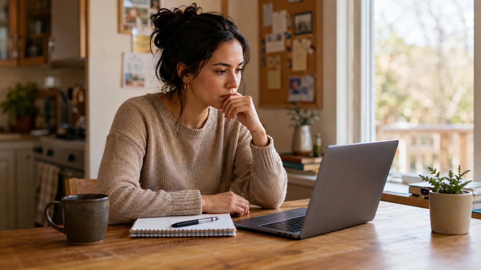 Adult considering work and training options at home.